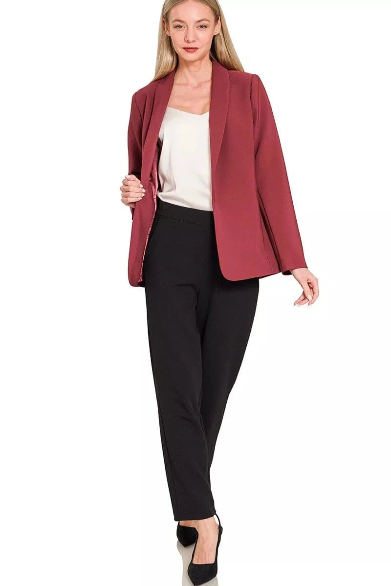 Zenana Woven Long Sleeve Blazer With Lining - Fashorio