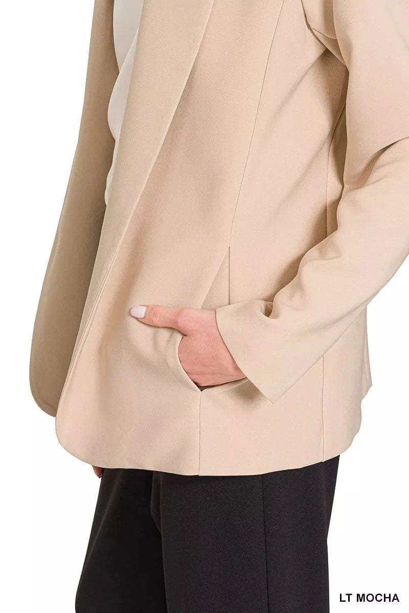 Zenana Woven Long Sleeve Blazer With Lining - Fashorio
