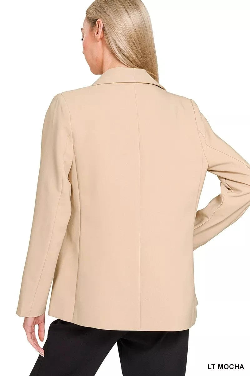 Zenana Woven Long Sleeve Blazer With Lining - Fashorio
