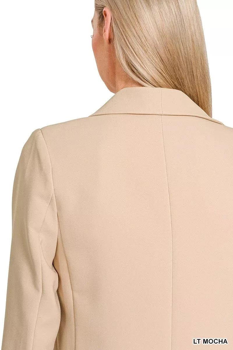 Zenana Woven Long Sleeve Blazer With Lining - Fashorio