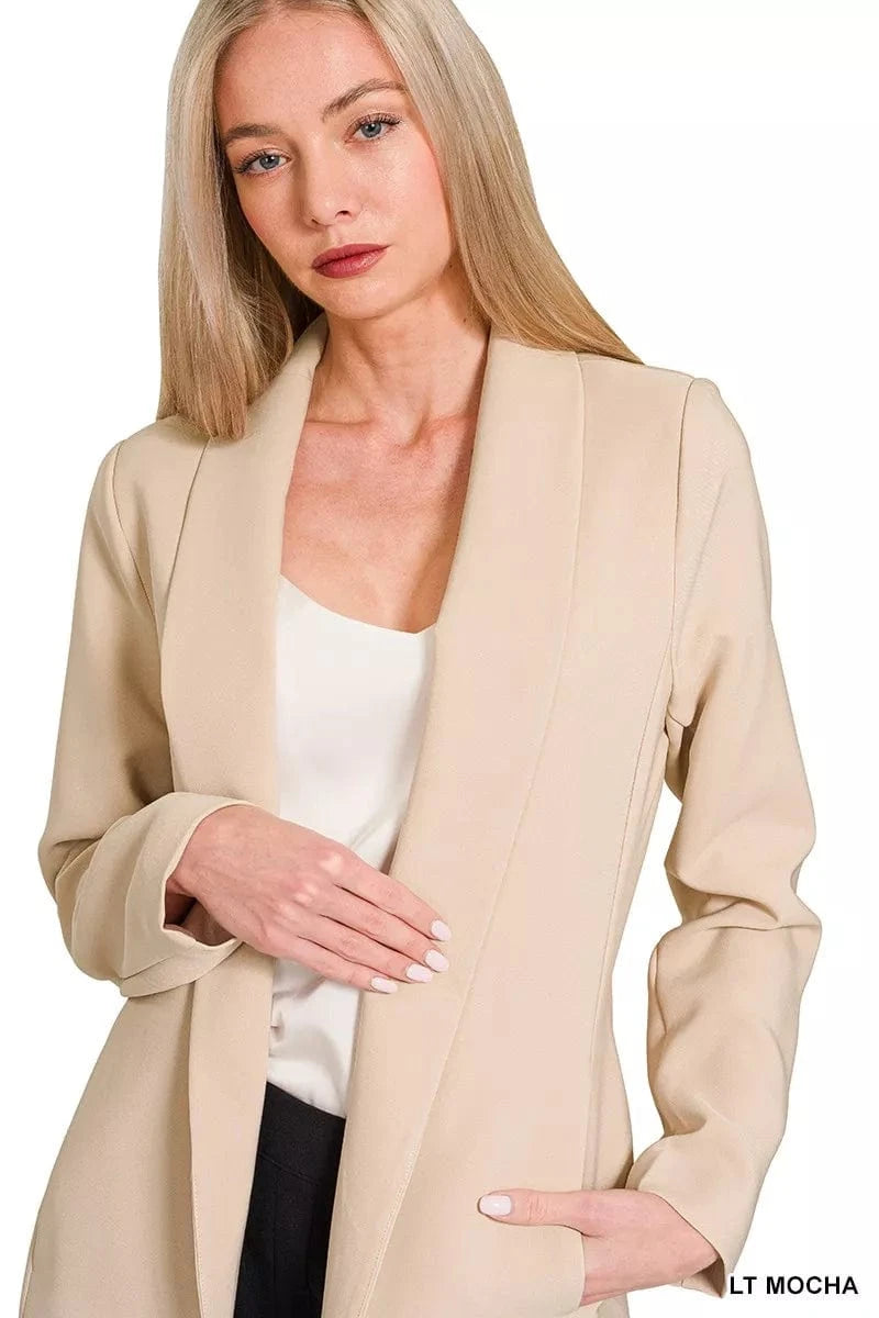 Zenana Woven Long Sleeve Blazer With Lining - Fashorio