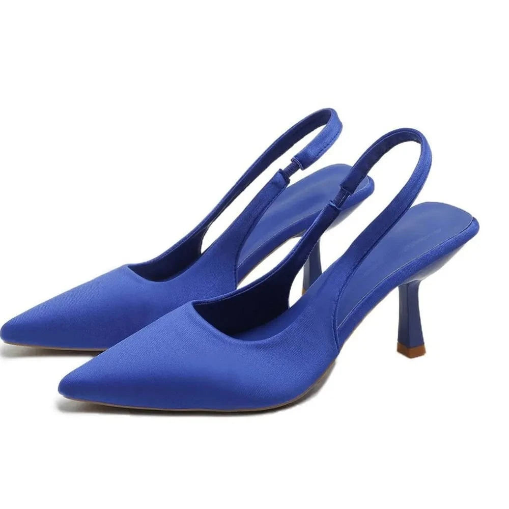 Point Toe Kitten Heel Slingback Pumps Blue - Fashorio