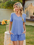 Fashorio Blue / S V-Neck Short Sleeve Top and Pocketed Shorts Lounge Set