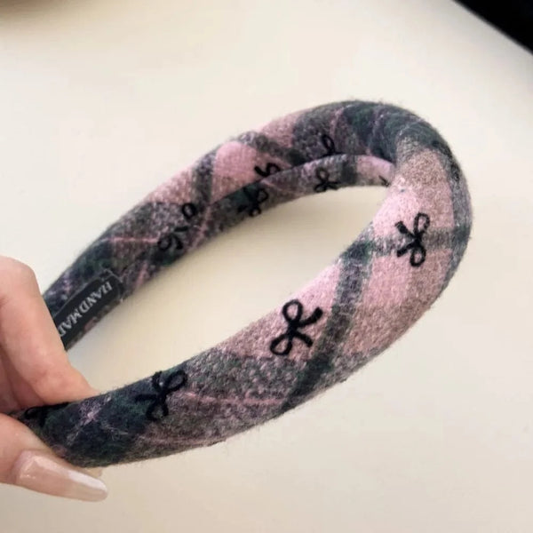 Bow Plaid Polyester Hair Headband Blush Pink One Size - Fashorio