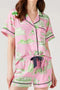 Fashorio Blush Pink / S Collared Neck Printed Top and Drawstring Shorts Lounge Set