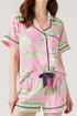 Fashorio Blush Pink / S Collared Neck Printed Top and Drawstring Shorts Lounge Set
