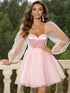 Fashorio Blush Pink / XS Sweetheart Neck Balloon Sleeve Mini Dress