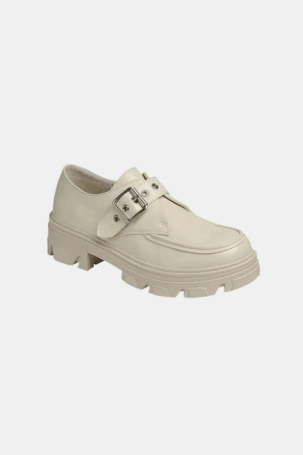 Forever Link Buckled Platform Lug Sole Loafers Bone - Fashorio