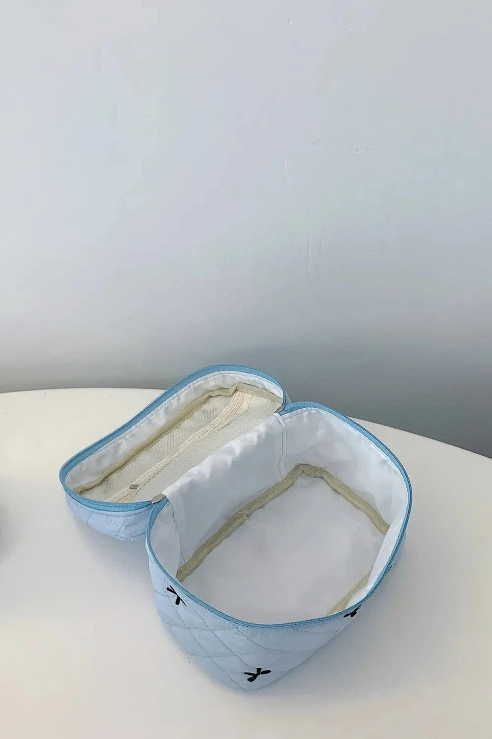 Bow Embroidered Quilted Storage Bag with Zip - Fashorio