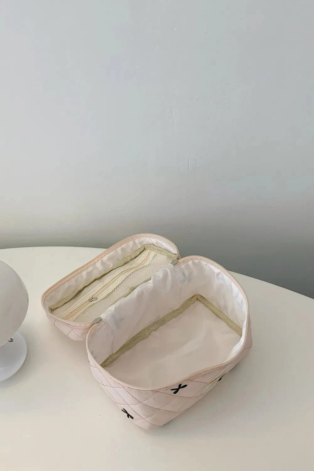 Bow Embroidered Quilted Storage Bag with Zip - Fashorio