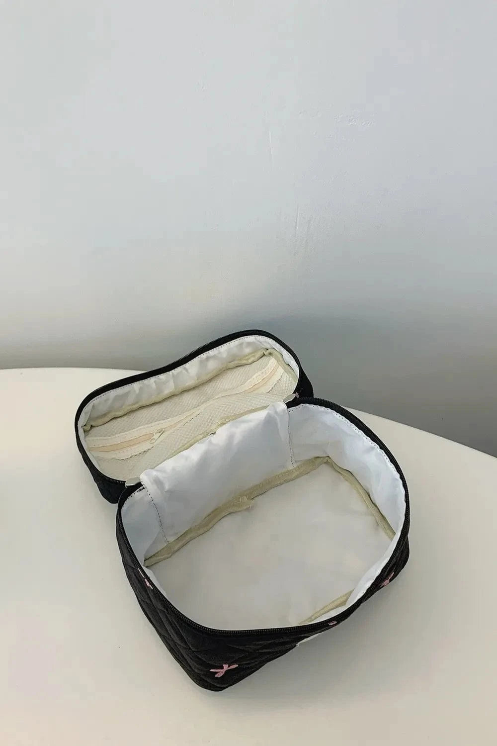 Bow Embroidered Quilted Storage Bag with Zip - Fashorio