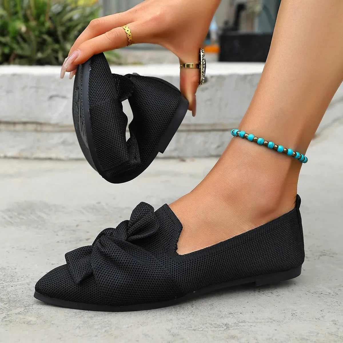 Bow Point Toe Flats Slip-Ons - Fashorio