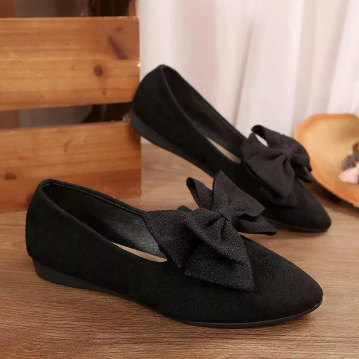 Bow Point Toe Slip-Ons - Fashorio