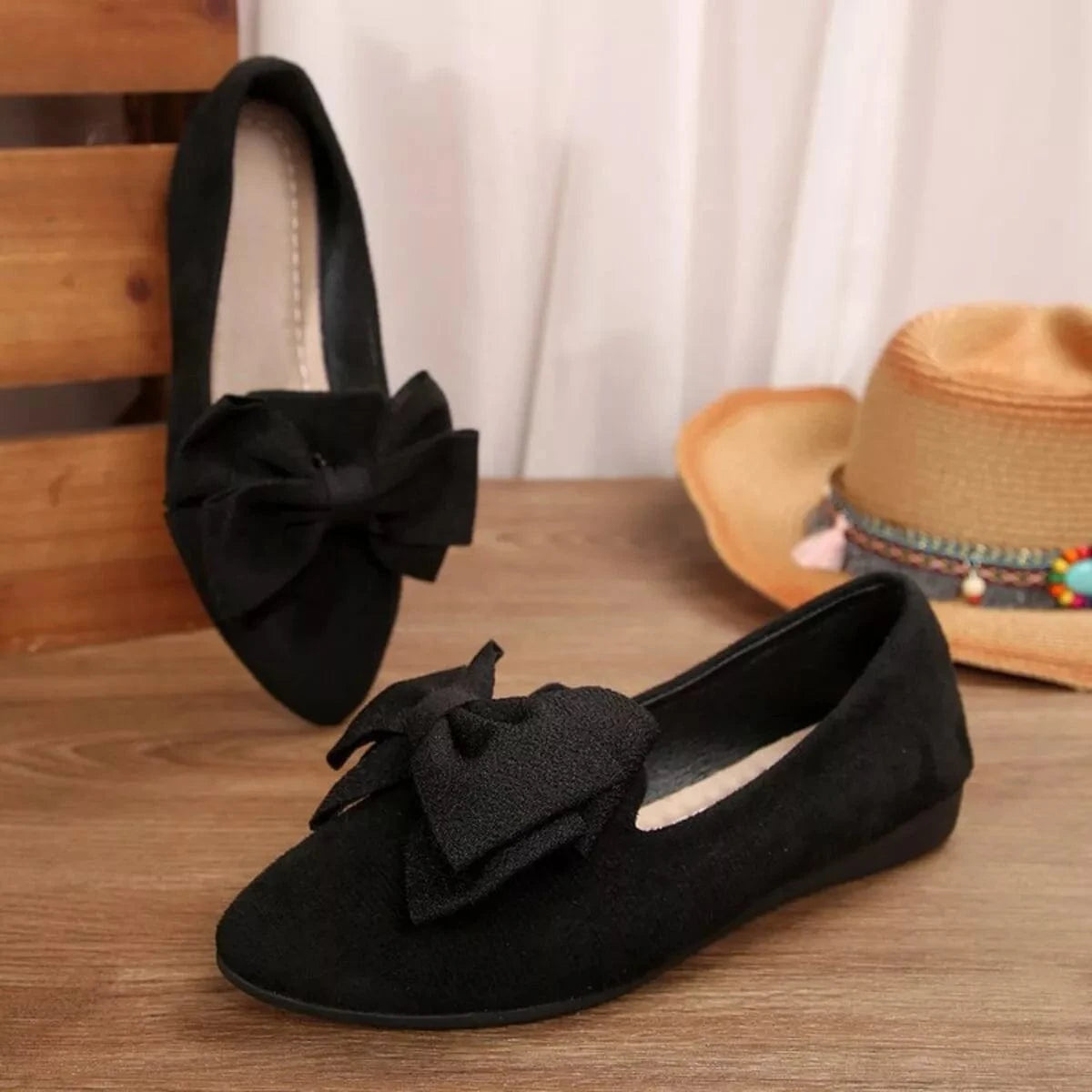 Bow Point Toe Slip-Ons - Fashorio