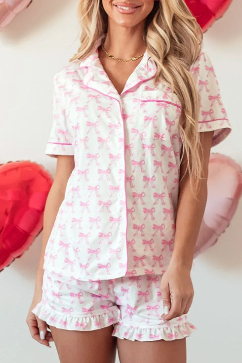 Fashorio Bow Shirt and Shorts Lounge Set