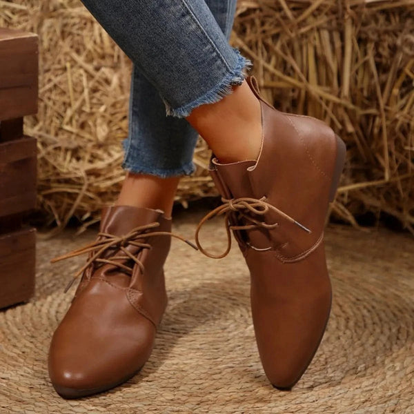 Point Toe Lace Up Boots Brown - Fashorio