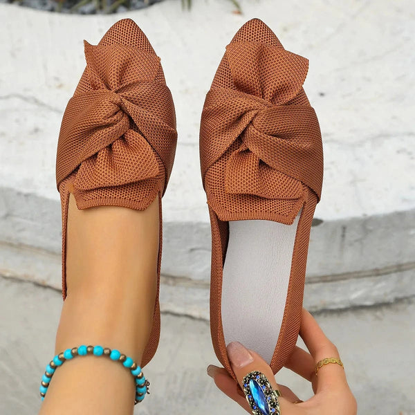 Bow Point Toe Flats Slip-Ons Brown - Fashorio