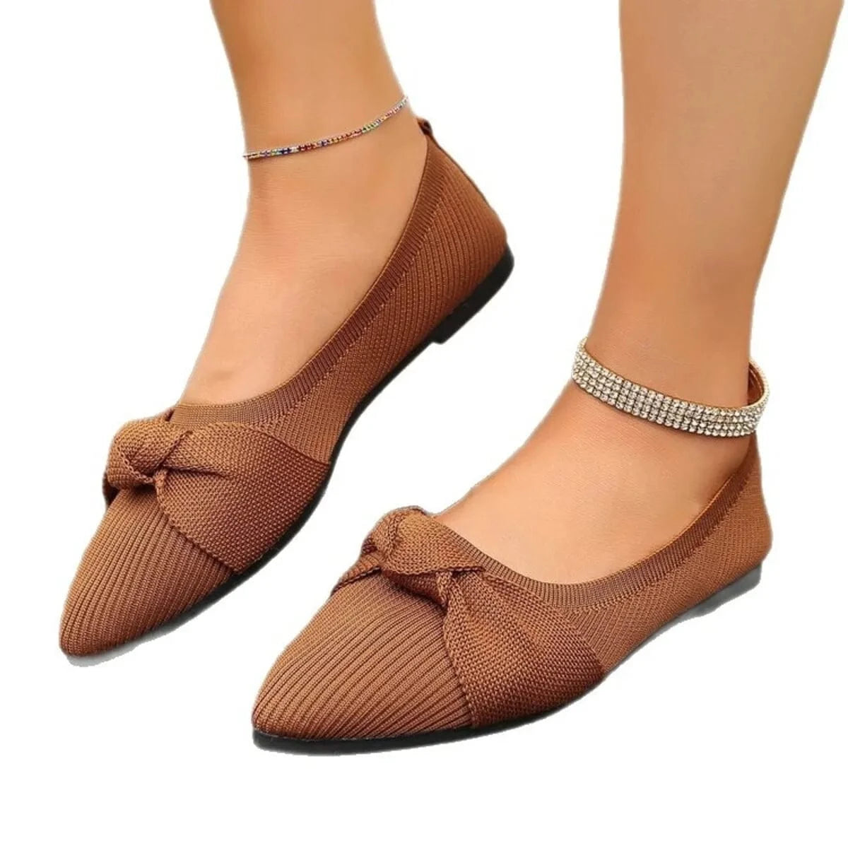 Point Toe Flats Slip-Ons Brown - Fashorio