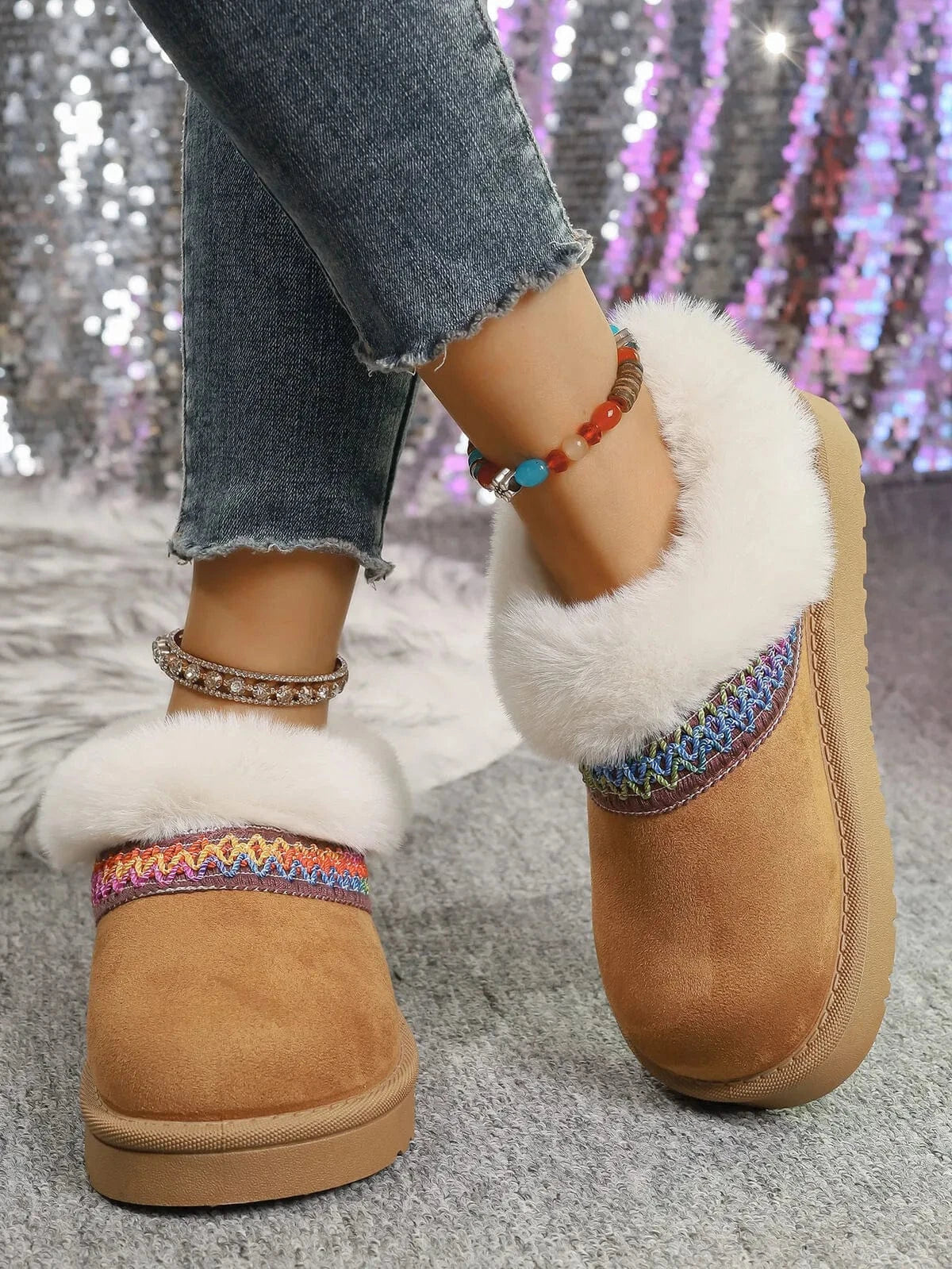 Round Toe Platform Boots Brown - Fashorio