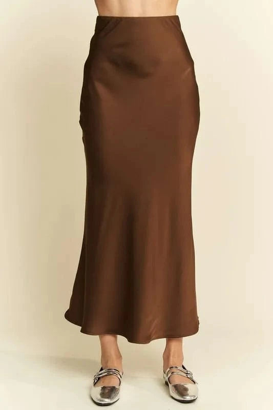 Davi & Dani High Waist Midi Skirt Brown - Fashorio