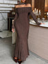 Fashorio Brown / S Off-Shoulder Scarf Bodycon Maxi Dress