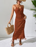 Fashorio Brown / S Openwork Scoop Neck Cover-Up Dress