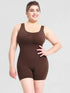 Fashorio Brown / S Scoop Neck Wide Strap Shaping Romper
