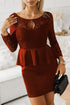 Fashorio Burgundy / S Lace Detail Long Sleeve Mini Dress