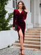 Fashorio Burgundy / S Ruched Slit Surplice Wrap Dress