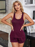 Fashorio Burgundy / S Scoop Neck Wide Strap Tank and Shorts Lounge Set