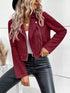 Suede Moto Jacket with Zip Detail Burgundy - Fashorio