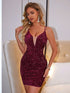 Fashorio Burgundy / XS Lace-Up Sequin Plunge Sleeveless Dress