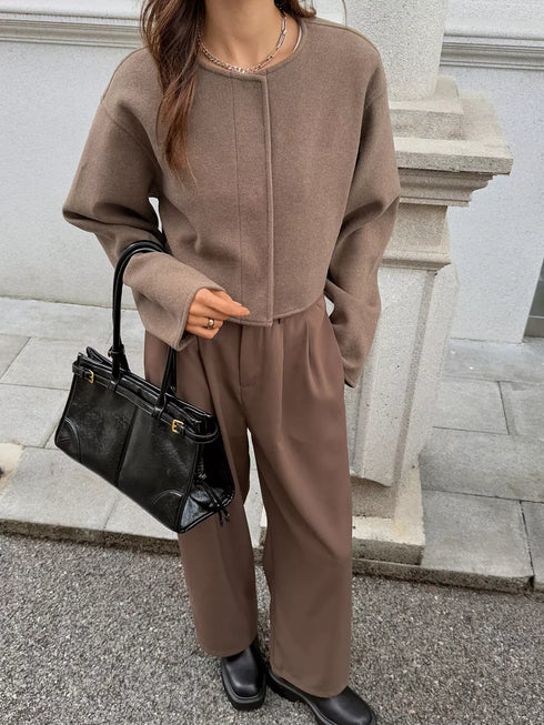 Fashorio Button-Front Dropped Shoulder Cropped Jacket