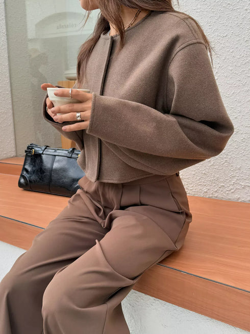 Fashorio Button-Front Dropped Shoulder Cropped Jacket