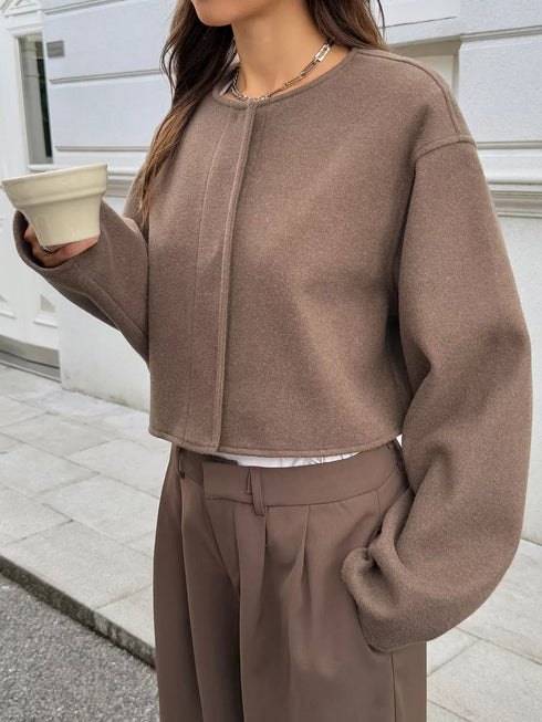 Fashorio Button-Front Dropped Shoulder Cropped Jacket