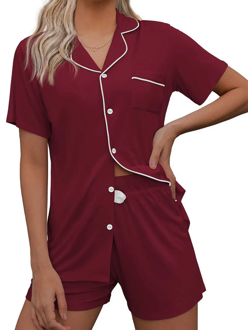 Fashorio Button Up Short Sleeve Top and Shorts Lounge Set