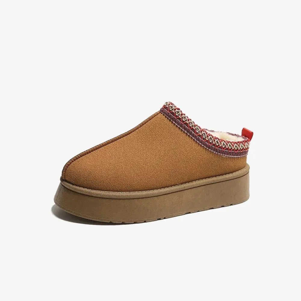 Faux Fur Center-Seam Slippers Camel - Fashorio
