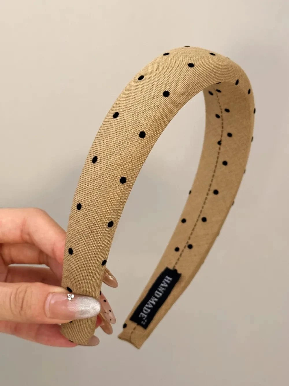 Polka Dot Polyester Wide Headband Camel One Size - Fashorio