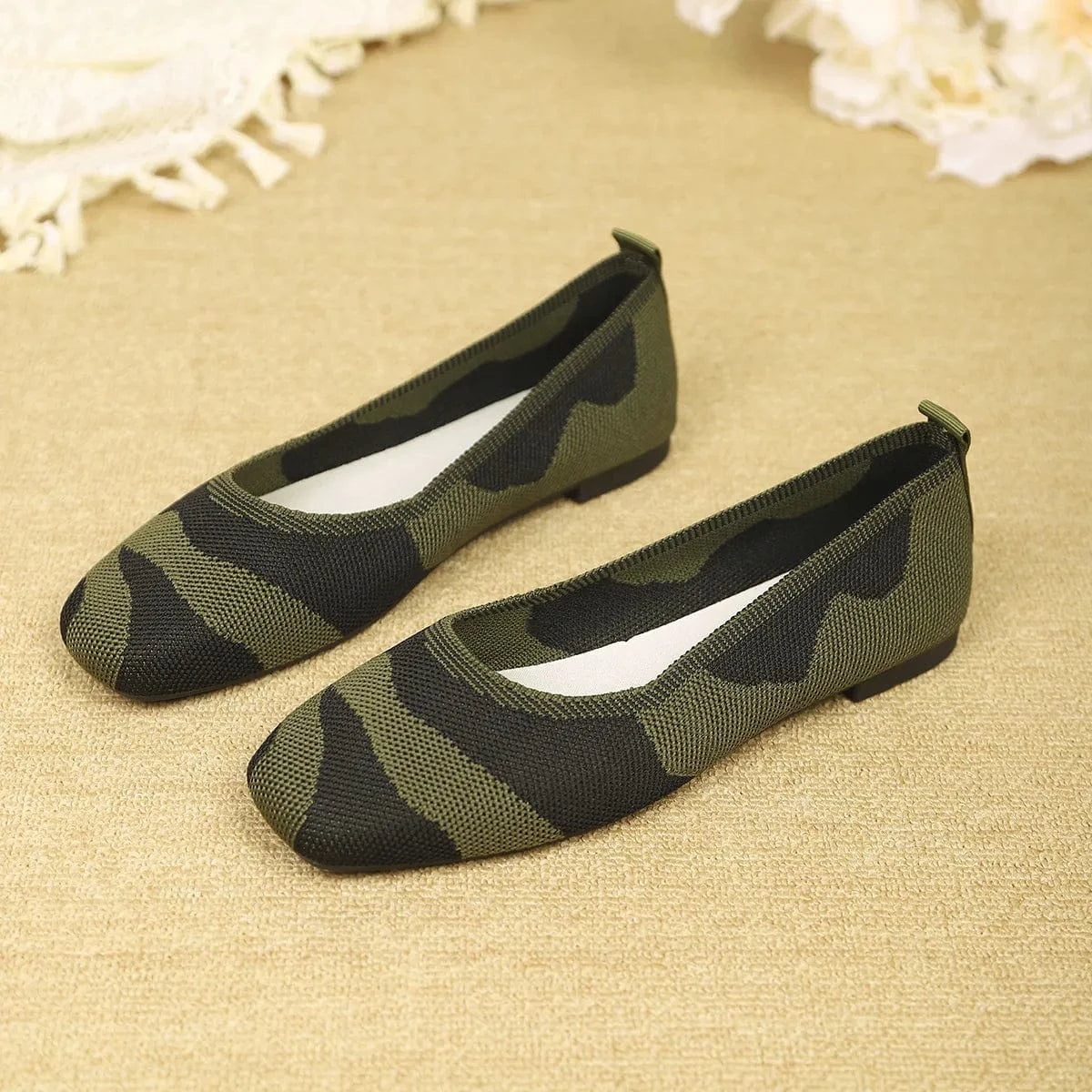 Camouflage Mesh Knit Flat Loafers - Fashorio