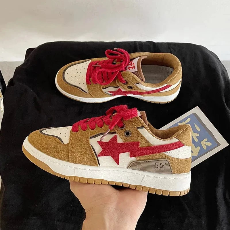 Contrast Star Lace Up Athletic Sneakers Caramel - Fashorio