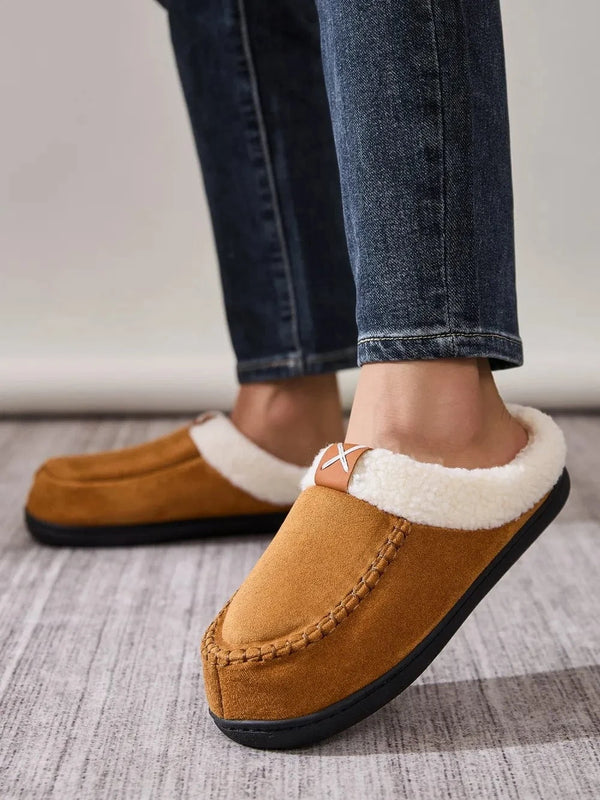 Contrast Round Toe Flat Slippers Caramel - Fashorio