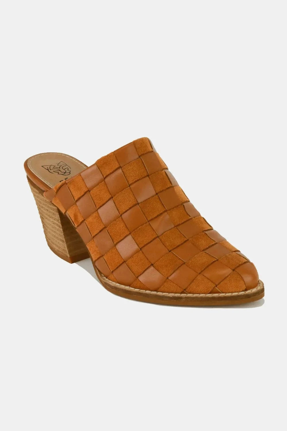 Beast Fashion Woven Checkerboard Block Heel Mule Shoes Caramel - Fashorio