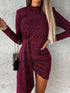 Fashorio Cerise / S Heathered Mock Neck Long Sleeve Mini Dress