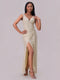 Fashorio Champagne Color / S Slit Sequin Surplice Sleeveless Maxi Dress