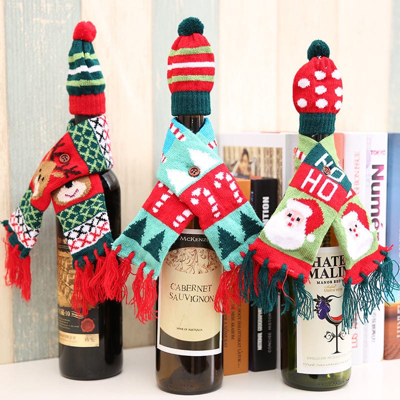 Christmas Hat and Scarf Wine Bottle Decoration - Fashorio