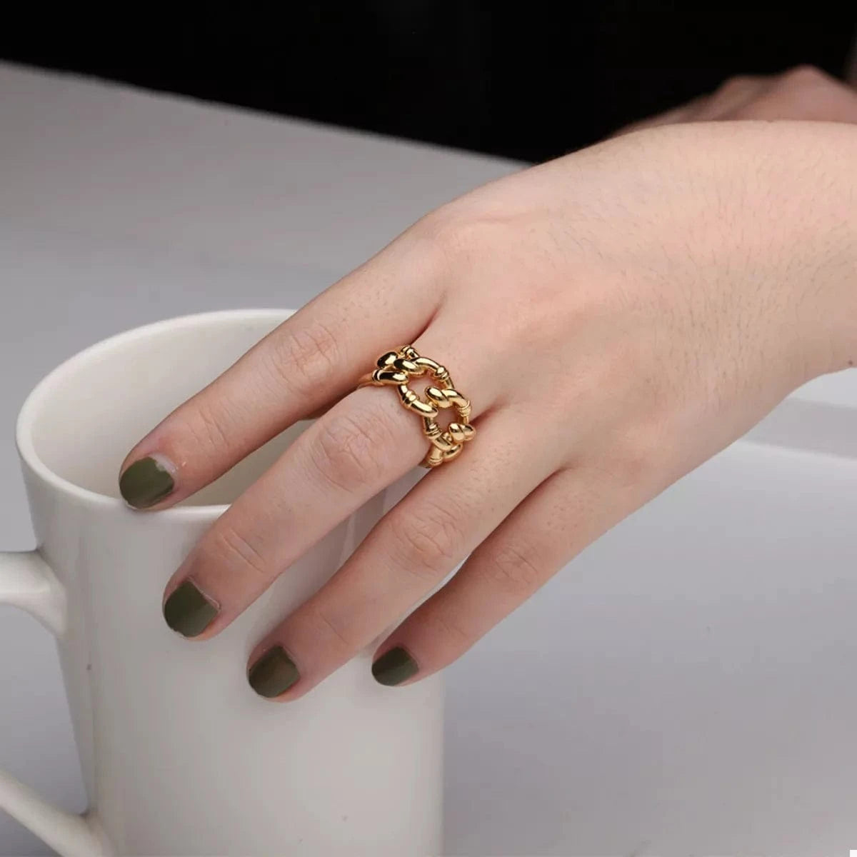18K Gold-Plated Chain Link Open Ring - Fashorio