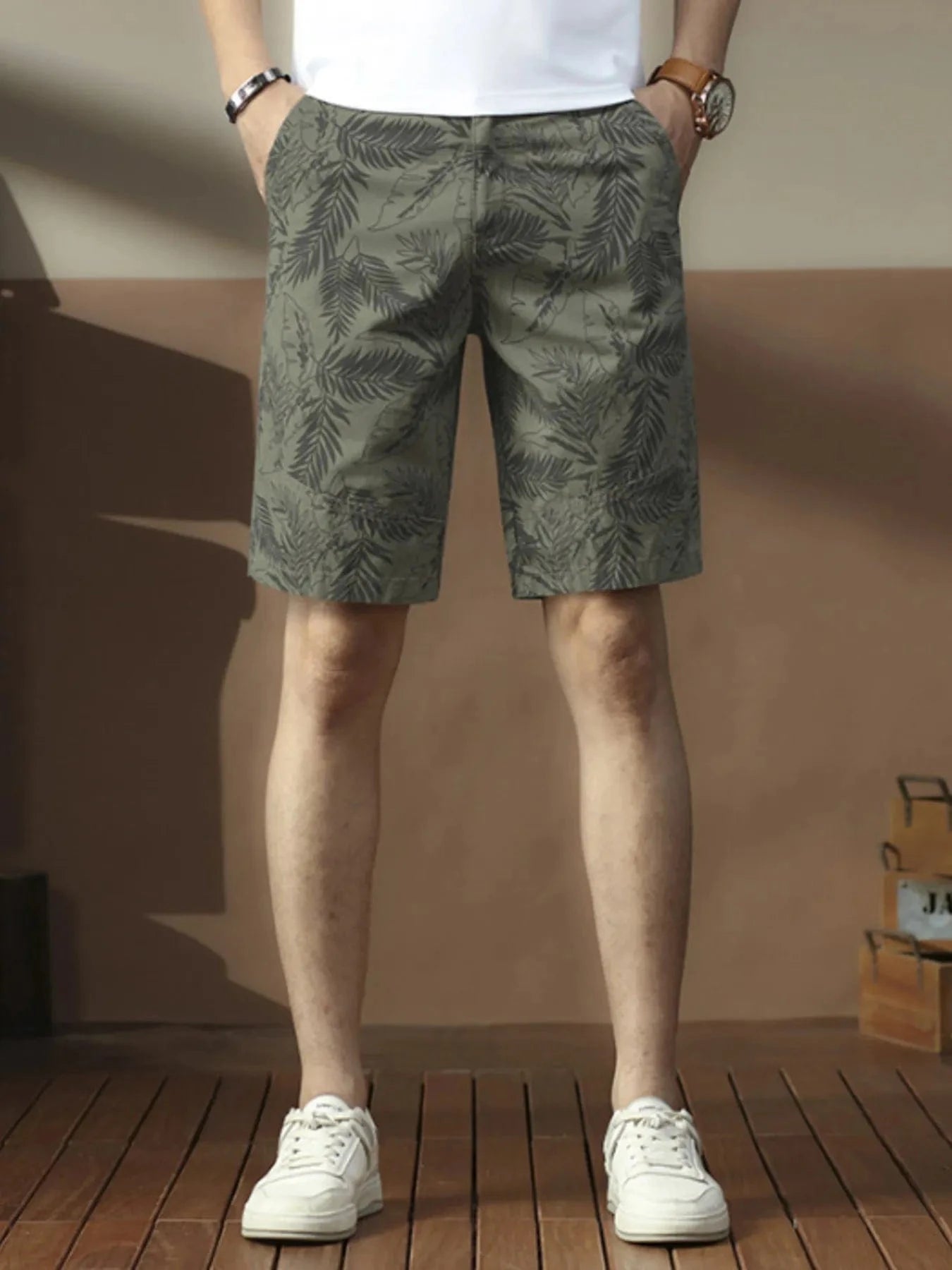 Men's Printed Loose Fit Shorts Army Green - Fashorio