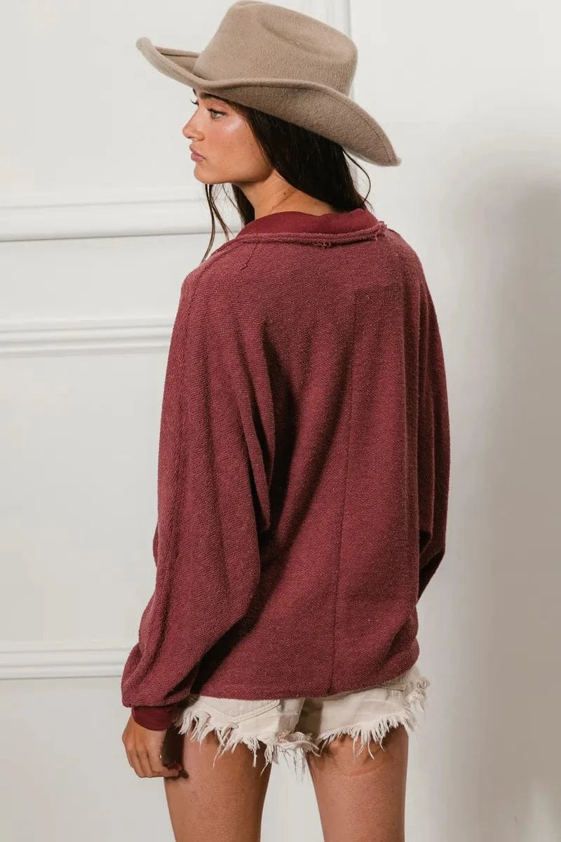 BiBi Cp French Terry Cut Edge Detail Collared Top - Fashorio