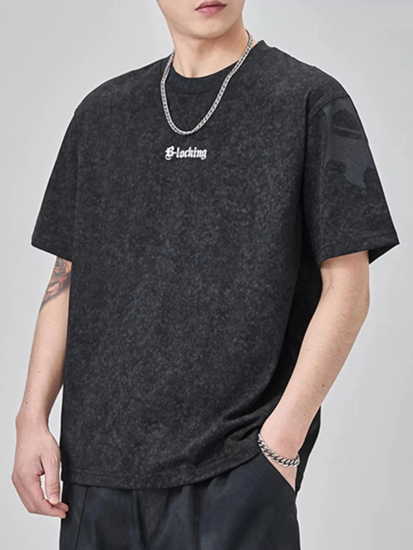 Men's Plus Size Round Neck Short Sleeve T-Shirt Black - Fashorio