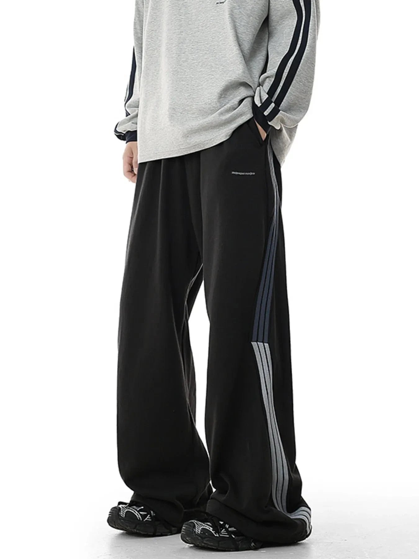 Men's Plus Size Side Striped Relaxed Fit Casual Pants Black - Fashorio